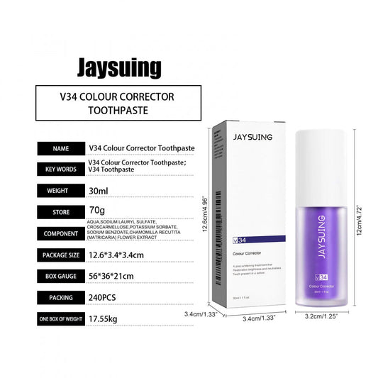 Jaysuing V34 Whitening Zahnpasta Purple Essence Reinigt die Zähne Entfernt Plaque und Verfärbungen