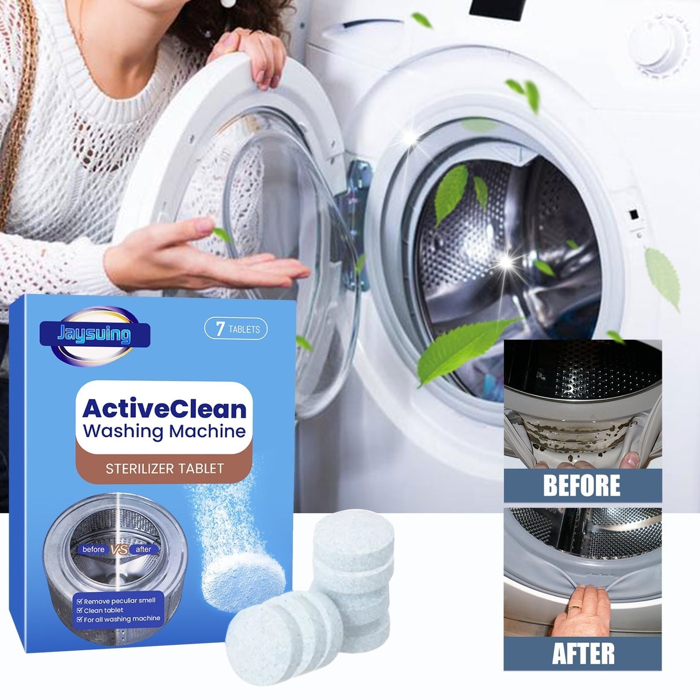 Jaysuing Washing Machine Cleaner Tablets Deep Clean Drum Remove Dirt and Odor