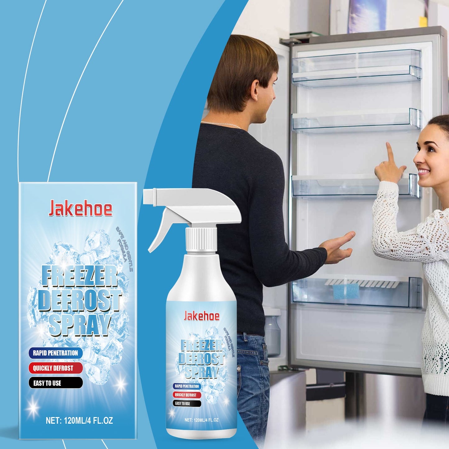 Jakehoe Freezer Defrost Spray Quick Ice Removal and Multi Purpose Cleaning for Home Fridges