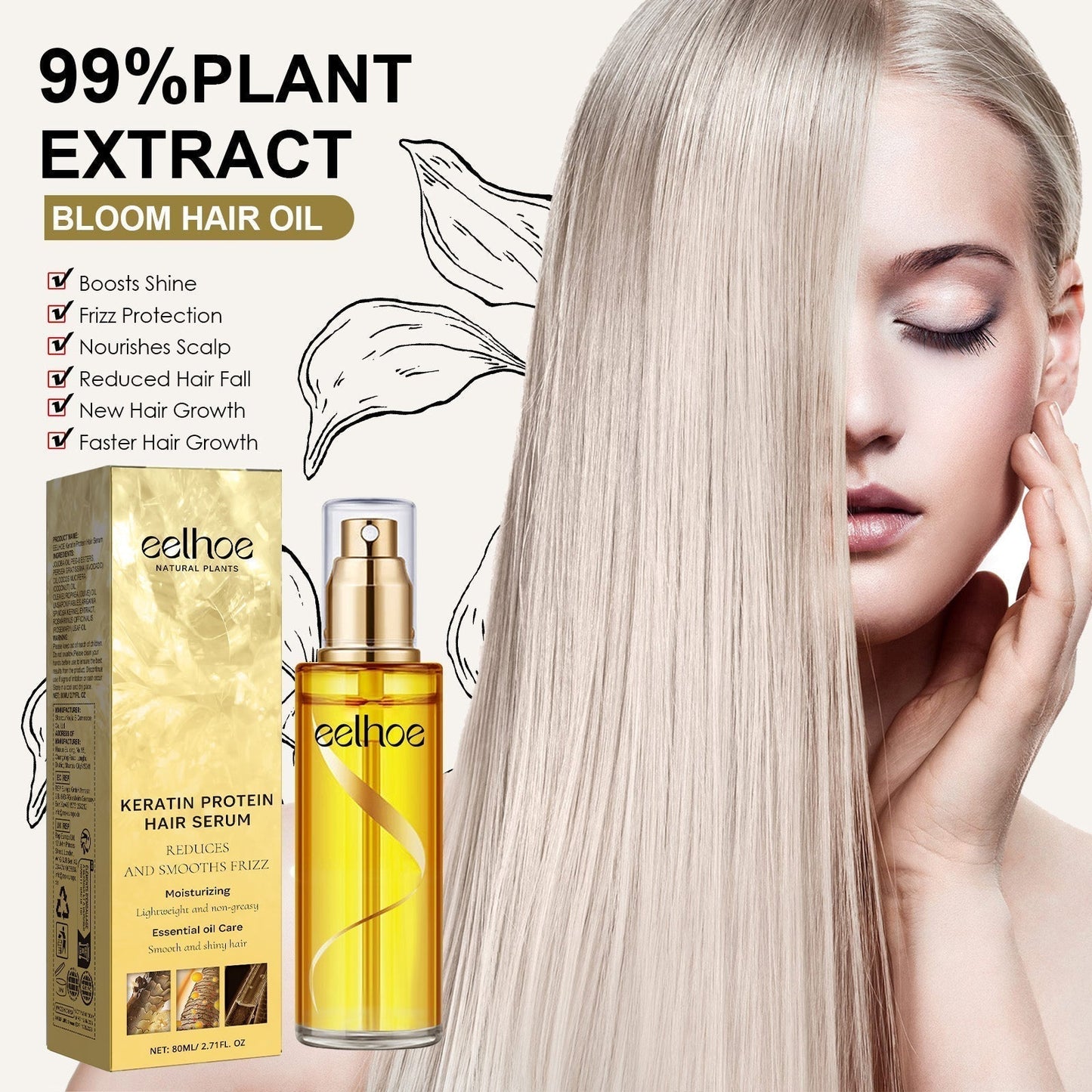 EELHOE Keratin Hair Treatment Spray Nourish Strengthen and Smooth Damaged Hair