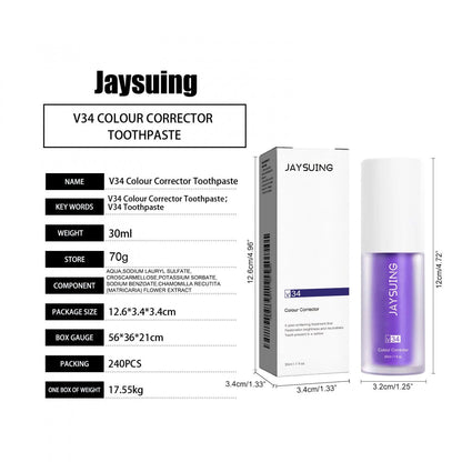 Dentifrice blanchissant Jaysuing V34, essence violette, nettoie les dents, élimine la plaque dentaire et les taches