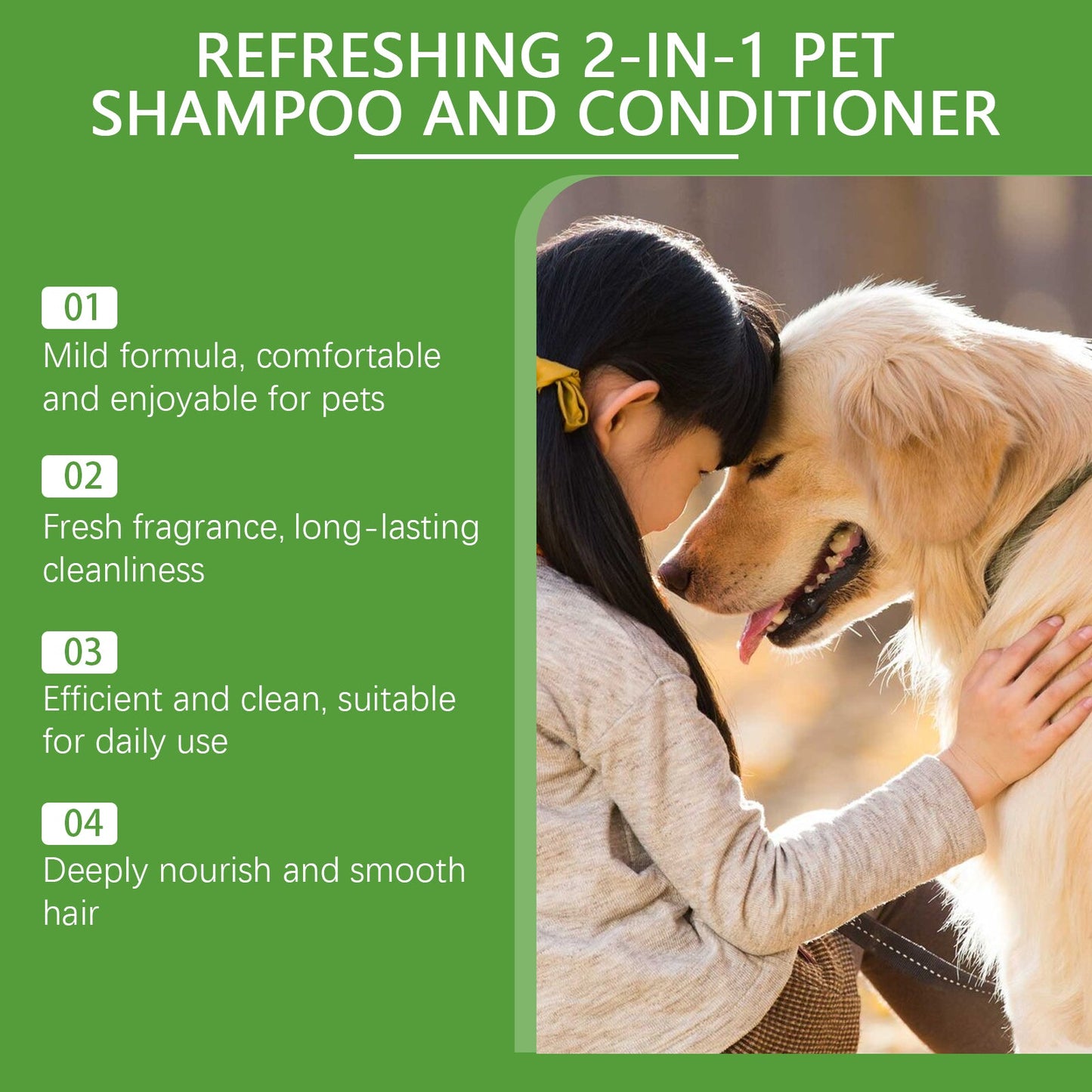 Yegbong 2 in 1 Pet Shampoo and Conditioner Gentle Cleansing for Dogs and Cats with Long Lasting Fragrance