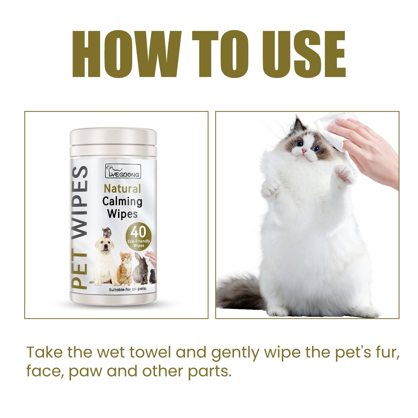 Yegbong Pet Cleaning Wipes for Cats and Dogs Gentle Body Ear and Eye Stain Removal Wipes