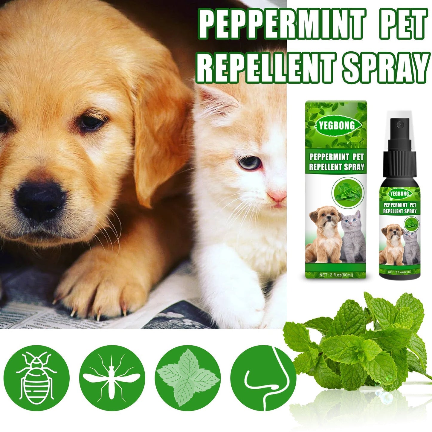Yegbong Mint Pet Mite Spray Remove Fleas Mites and Fungal Growth for Dogs and Cats