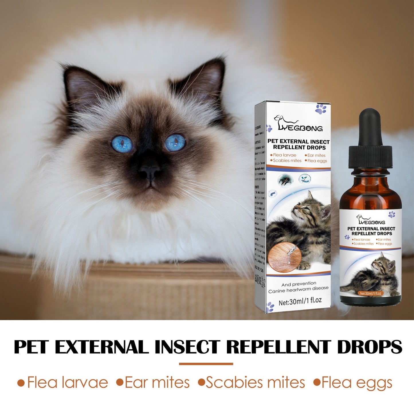 Yegbong Pet Flea and Tick Treatment Drops Effective Outdoor Parasite Control for Cats and Dogs