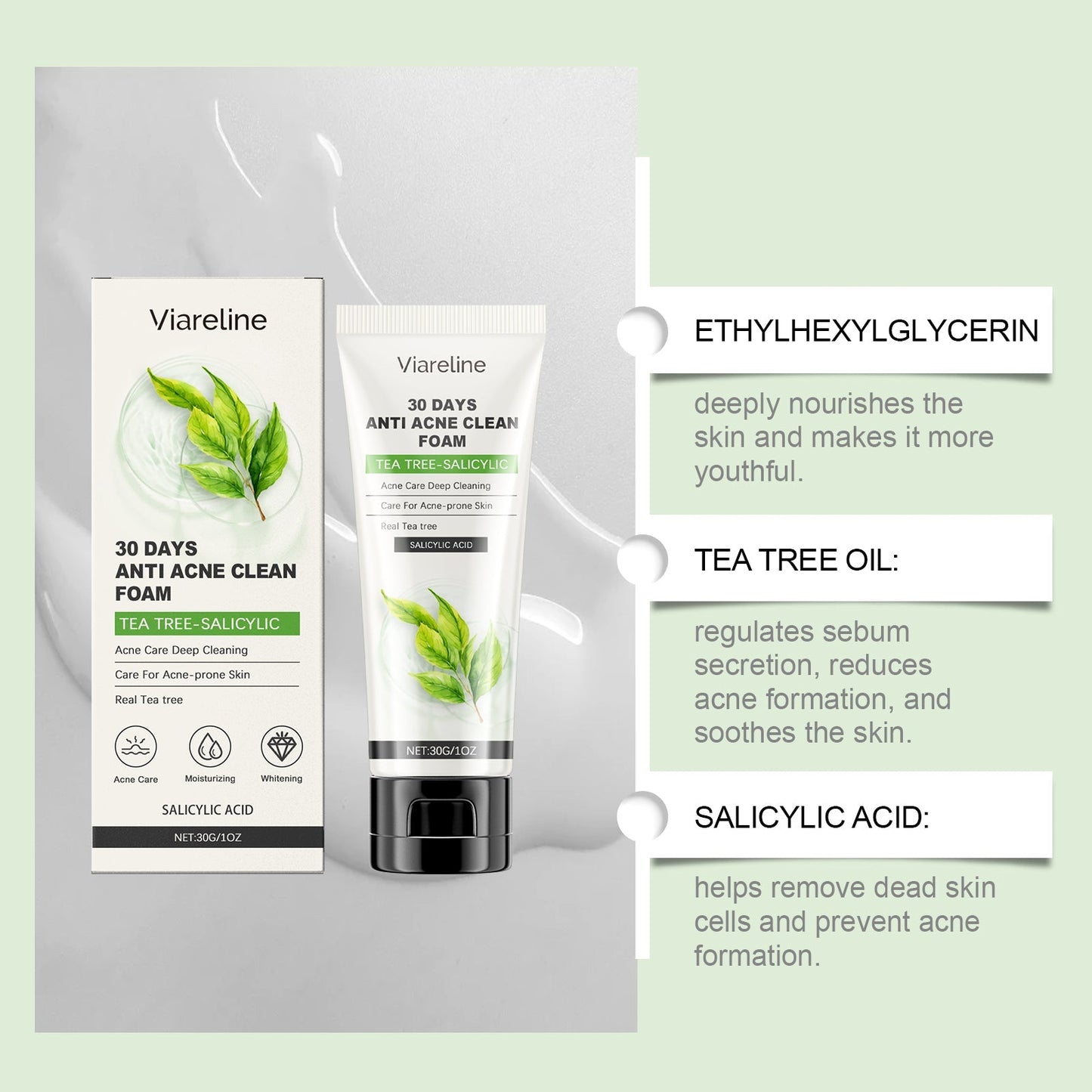 Viareline Salicylic Acid Facial Cleanser Deep Clean Refresh and Refine Pores