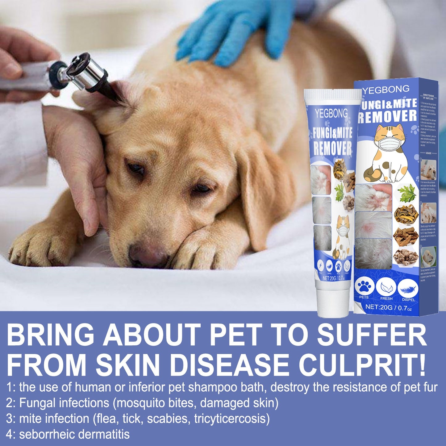 Yegbong Pet Anti Mite Ointment Relieve Itching and Protect Skin for Dogs and Cats