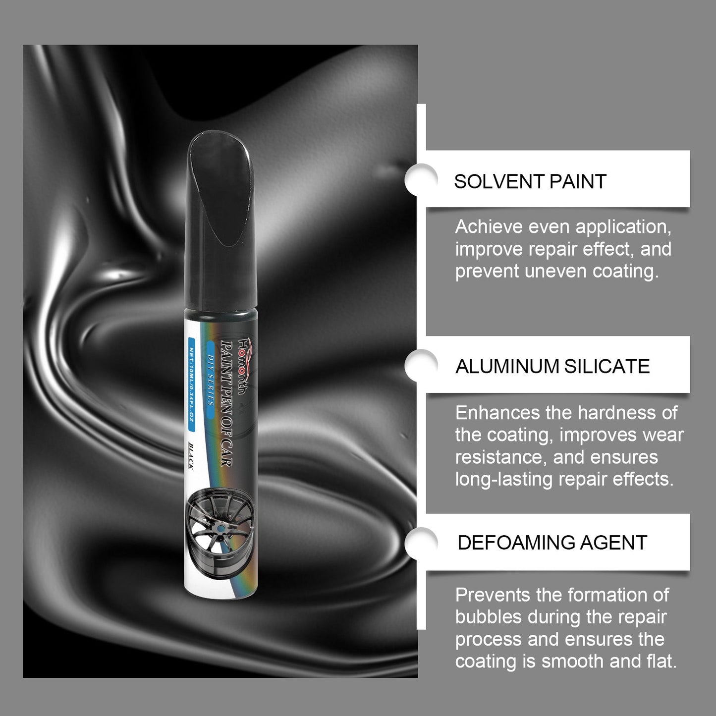 Homonth Black Car Wheel Scratch Repair Pen Remove Scratches and Restore Paint