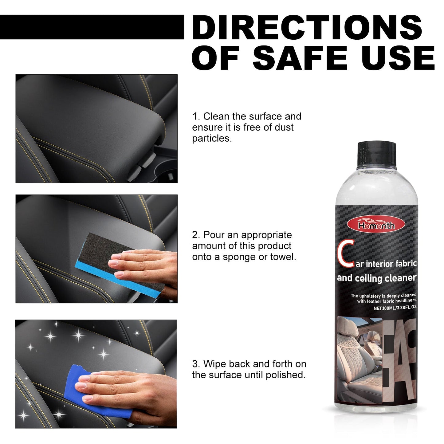 Homonth Automotive Leather Care Polish Clean Remove Stains and Revitalize Seats