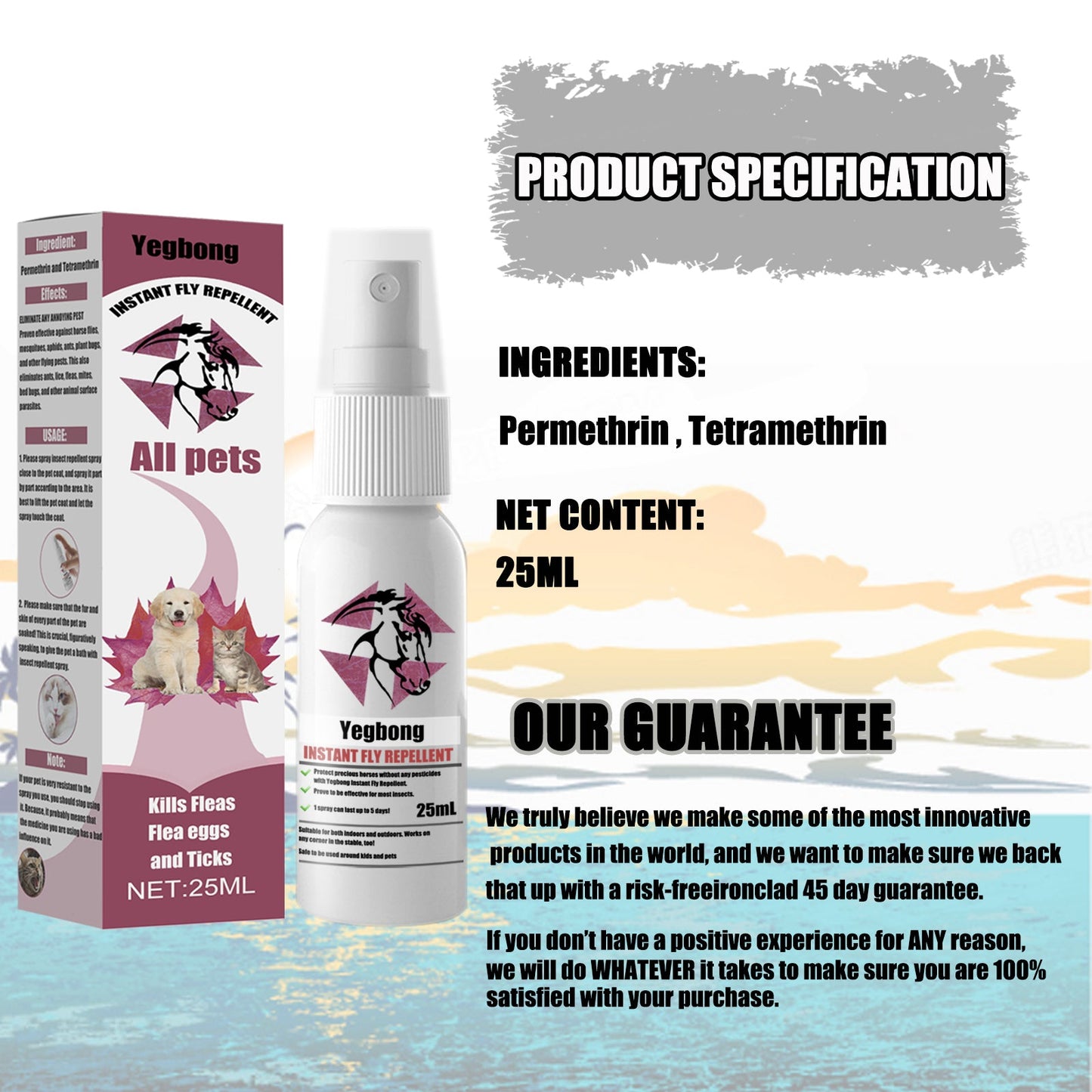 Yegbong Pet Insect Repellent Spray Effective Flea Tick and Mite Control for Dogs and Cats