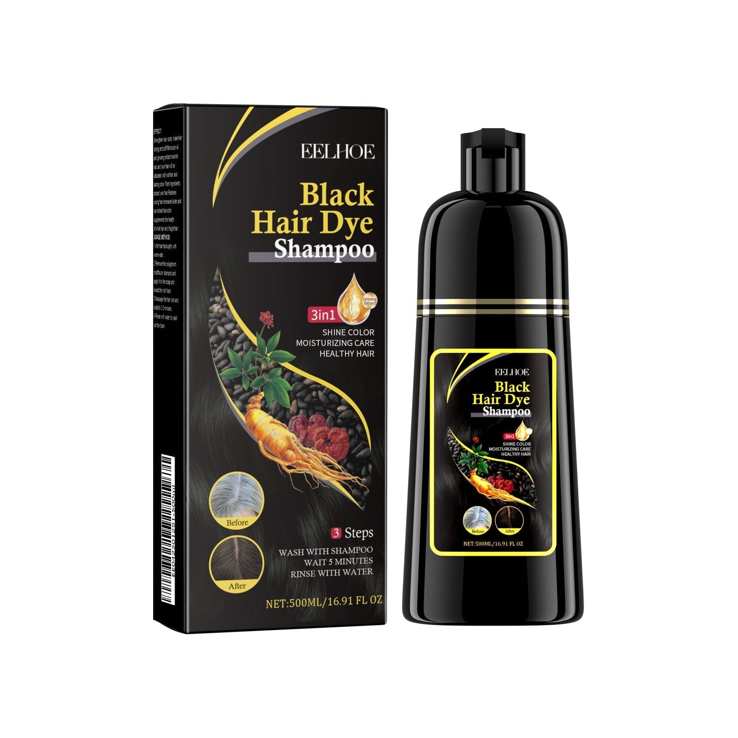 EELHOE Black Hair Shampoo He Shou Wu Extract Nourish and Strengthen Hair Smooth and Healthy