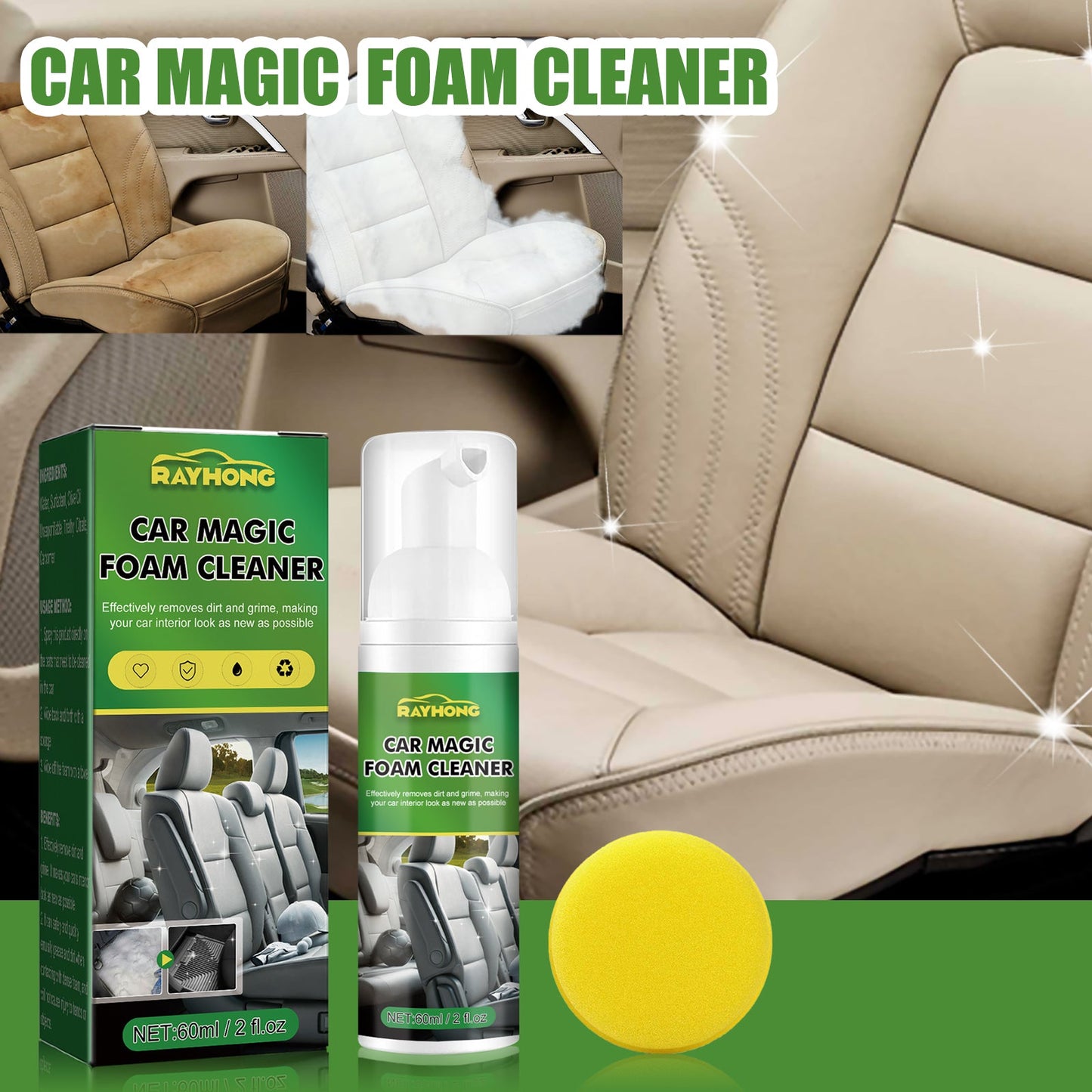 Rayhong Automotive Foam Cleaner Revitalize Interior Seats Dashboard and Plastic Surfaces
