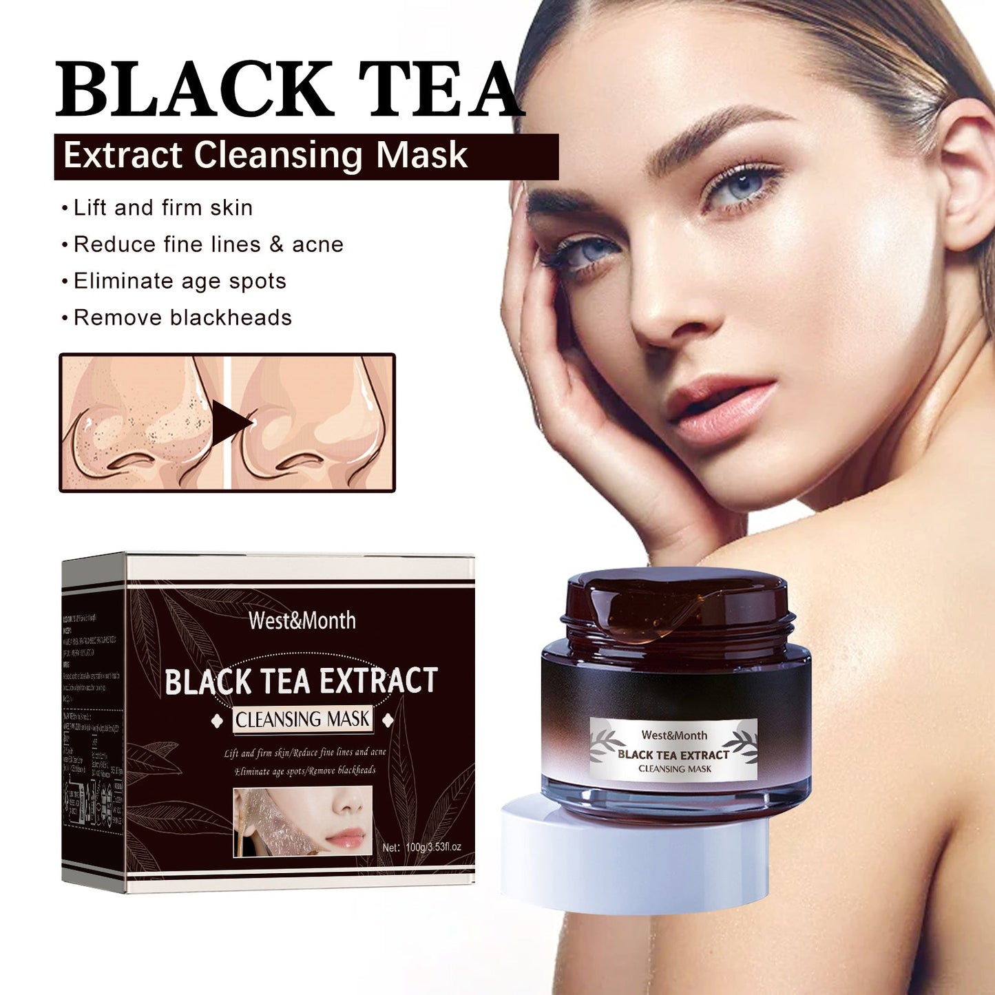 West&Month Red Tea Clay Mask Deep Cleanse Refine Pores and Illuminate the Skin