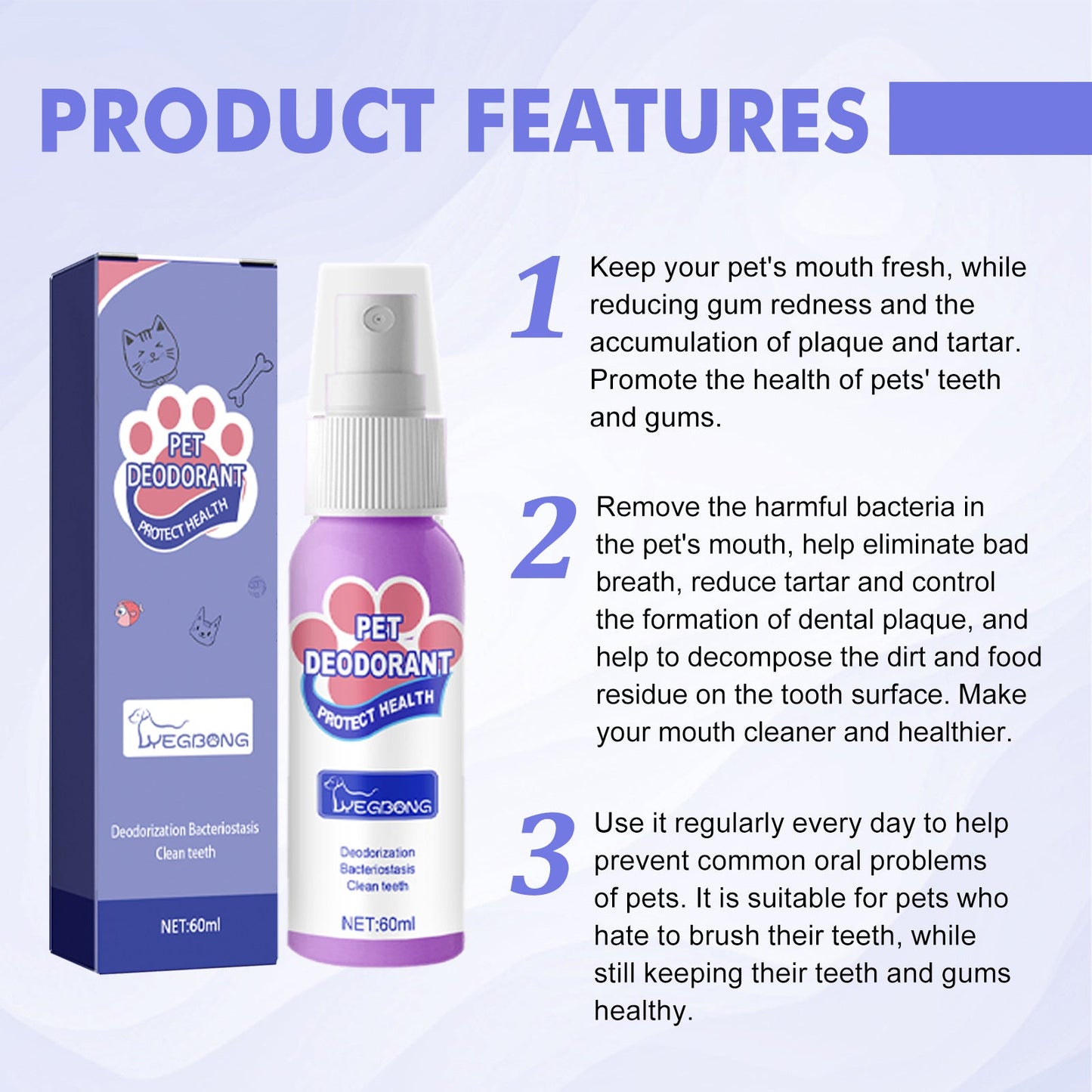 Yegbong Pet Oral Spray Remove Bad Breath and Odor for Healthy Mouth