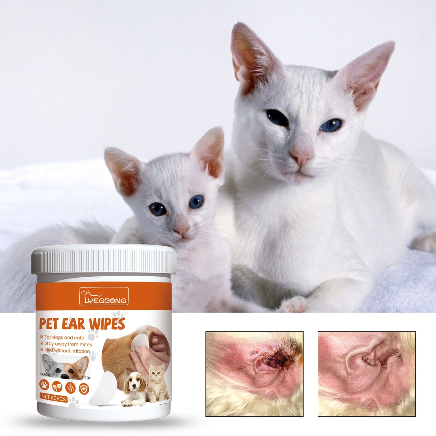 Yegbong Pet Ear Cleaning Wipes Remove Dirt Wax and Mites Freshen Ears