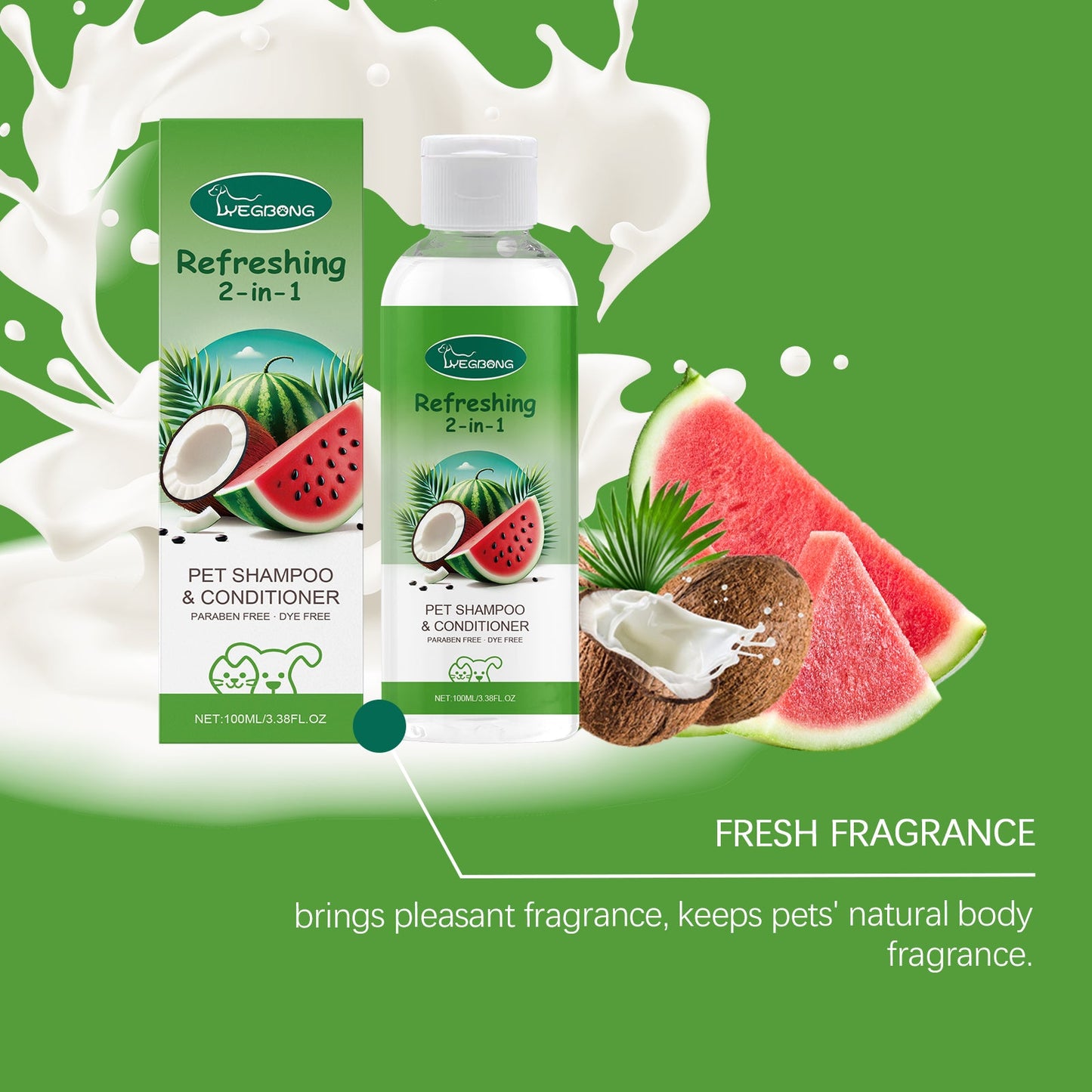 Yegbong 2 in 1 Pet Shampoo and Conditioner Gentle Cleansing for Dogs and Cats with Long Lasting Fragrance