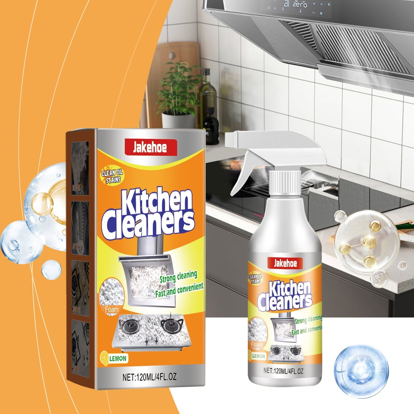 Jakehoe Stove and Range Hood Foam Cleaner Deep Degreasing for Tough Kitchen Build Up