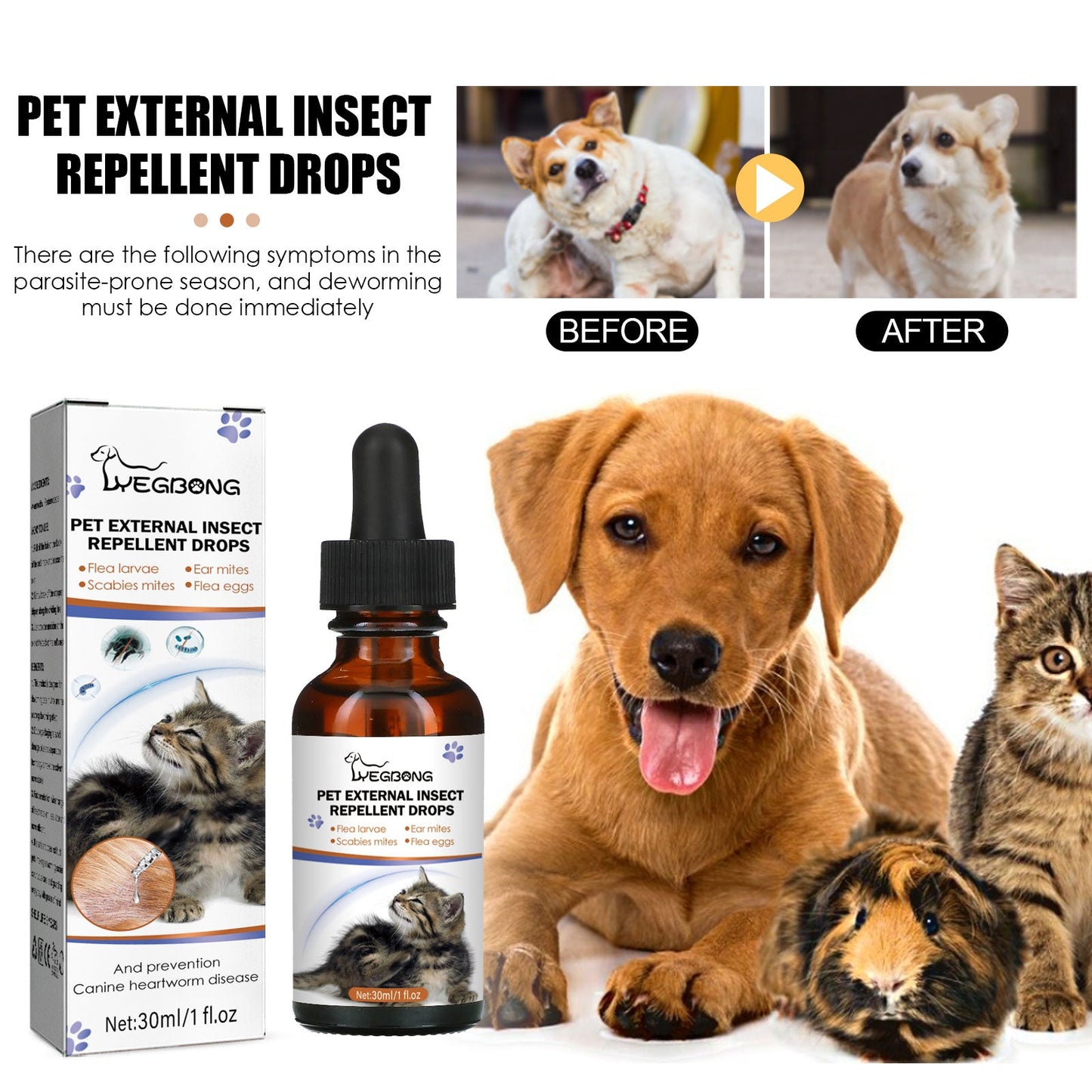 Yegbong Pet Flea and Tick Treatment Drops Effective Outdoor Parasite Control for Cats and Dogs