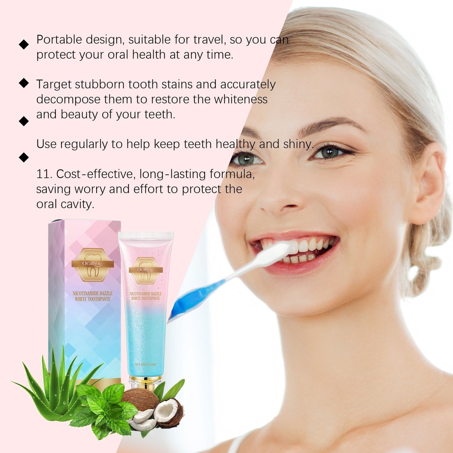 Dentifrice Oralhoe à la niacinamide Nettoie et protège les dents Élimine les odeurs et la plaque dentaire Soins bucco-dentaires quotidiens