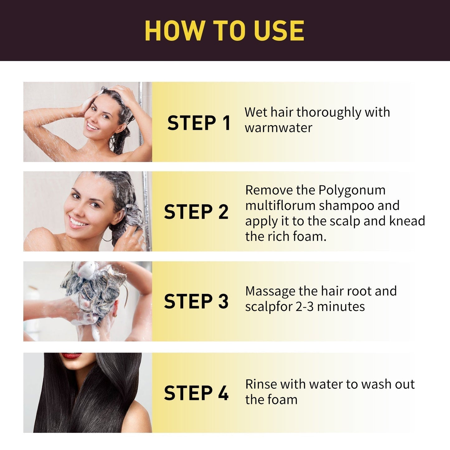 EELHOE Black Hair Shampoo He Shou Wu Extract Nourish and Strengthen Hair Smooth and Healthy