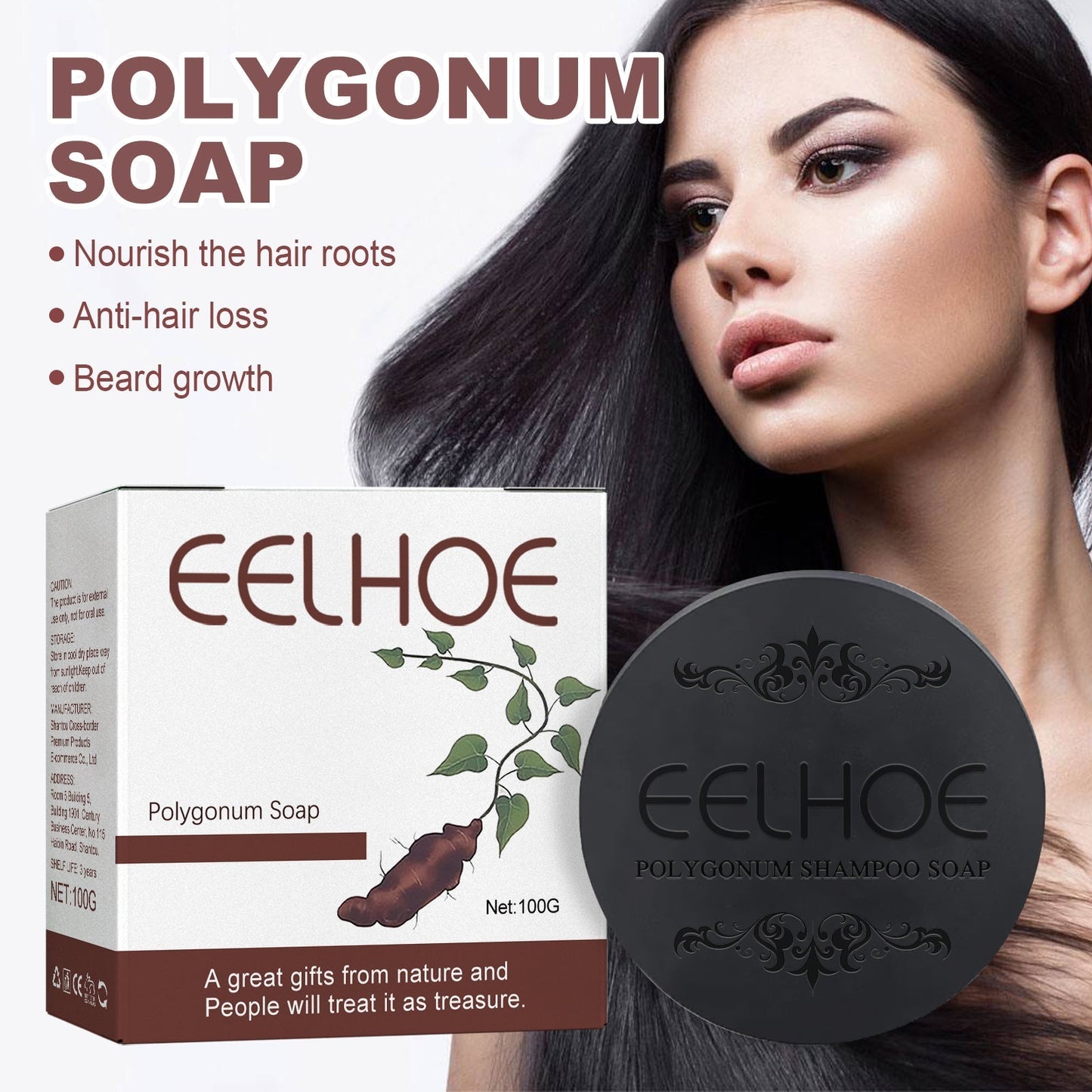EELHOE He Shou Wu Blackening Shampoo Bar Deep Cleansing Nourish and Strengthen Hair